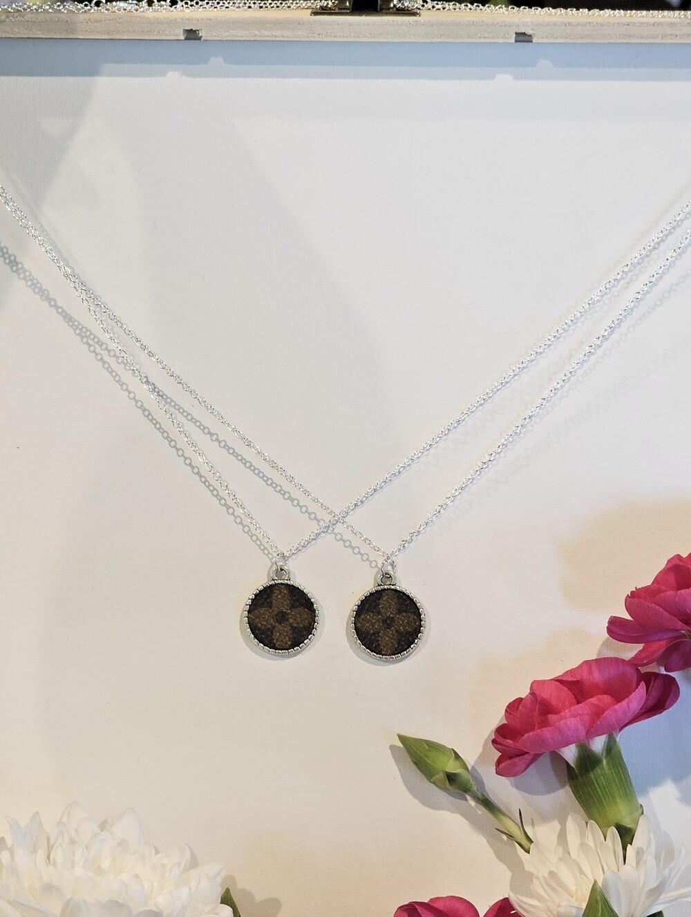 Louis Vuitton Piece In Pendant on Silver Plated 24" Chain "Best Friends" Pair